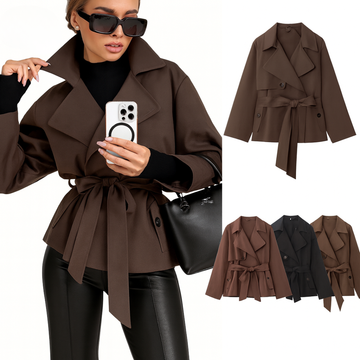 British style lapel double-breasted Maillard color belt casual trench coat